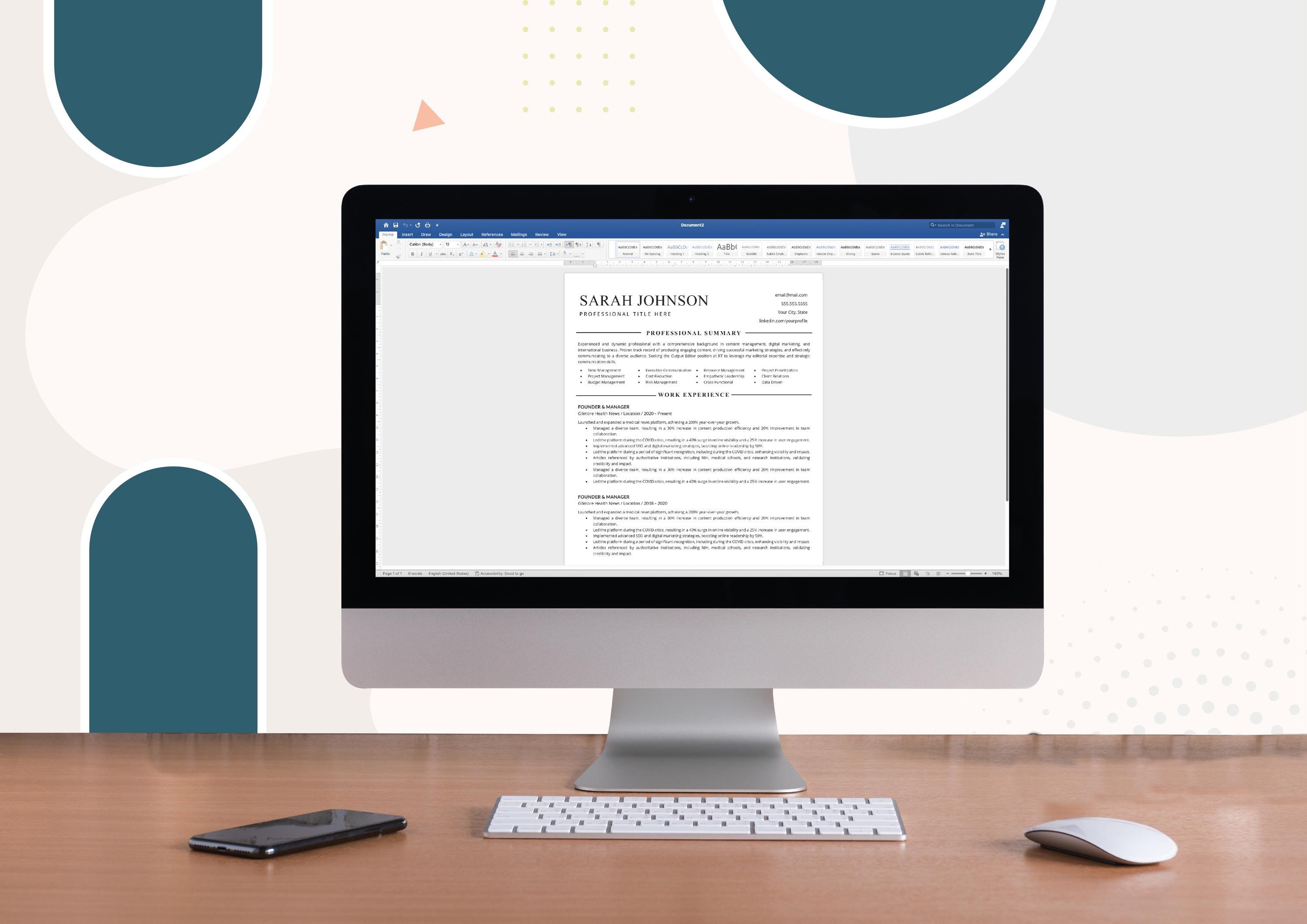 2025 Professional Job Seeker Resume Template • Modern 1 and 2 Page With ...
