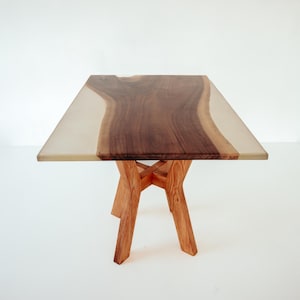 Custom size epoxy resin low coffee table, handmade furniture, walnut live edge table, sofa side table, accent center table to living room