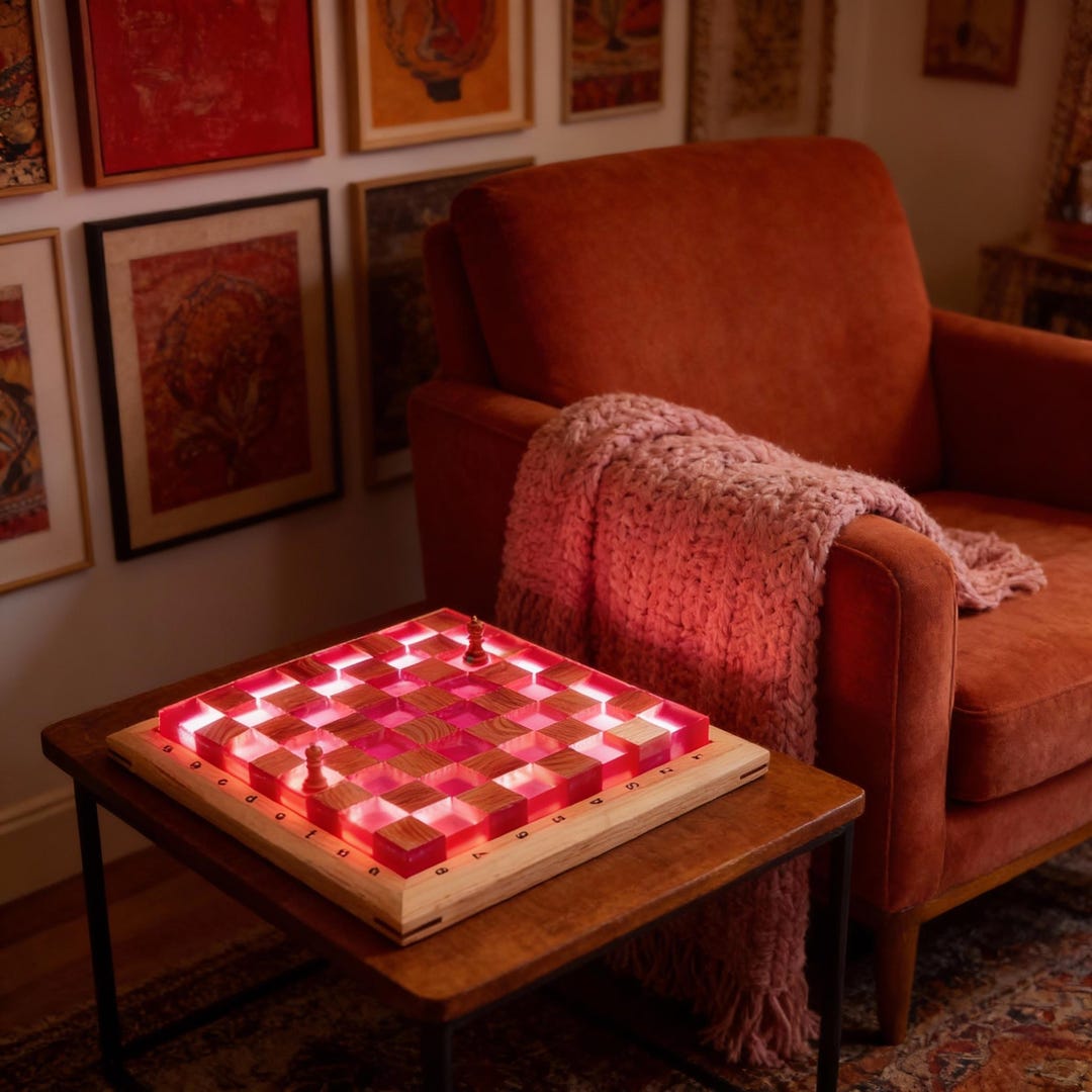 Ash Wood Chess Board With Epoxy Resin and RGB LED Lights, Handmade ...