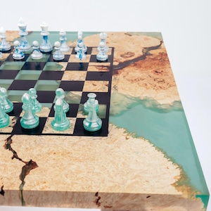 Handmade Chess Table, Burl Maple Chess Table, Luxury Epoxy Resin Chess Board, Chess Lover Gift, Unique Chess Table, Chess Collector Gift