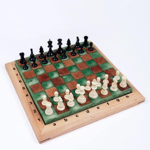 Green Epoxy Resin Chess Board, Personalized Ash Wood Chess Board, Board Member Gift, Handmade Unique Green Chess, Boss Birthday Gift