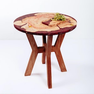 Wood Resin Table, Round Side Table, Epoxy Accent Furniture, Rustic Home Decor Statement, Artistic Table Gift Idea