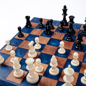 Luxury Ash Wood Chess Set, Epoxy Resin and Wood Chess Board, Birthday Gift for Him, Personalized Chess Games Handmade, Grandpa Gift