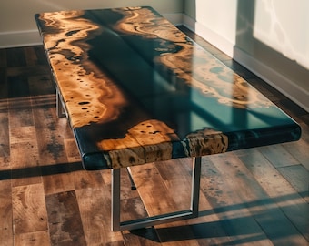 Luxury Walnut Epoxy Table, Handmade Live Edge Table, River Table Walnut Wood, Epoxy Resin Dining Table, Custom Epoxy Edge Table