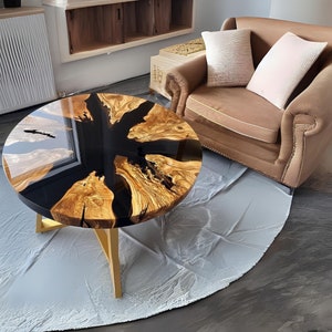 Modern Rustic Wood Epoxy Mix Table, Unique 5th Wedding Anniversary Gift, Round Epoxy Resin Coffee Table, Live Edge Ash Wood River Table