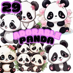 29 PNG, Cute Girl Panda Clipart, Adorable Panda Clipart Bundle, Panda Pack for Commercial Use, Instant Digital Download