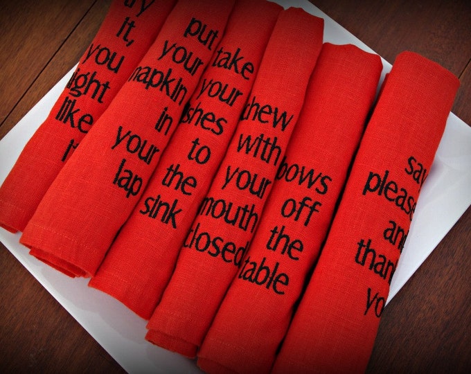 Cloth Dinner Napkins in ORANGE Linen With Manners Set of 6 Etsy