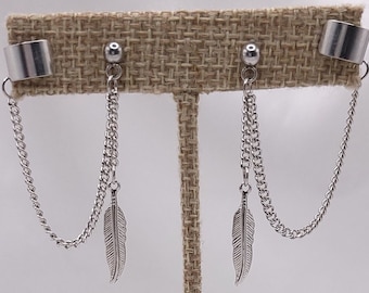 Ateez Hala Hala Inspired Feather Chain Cuff Earring, Hypoallergenic, Clip On Option Available