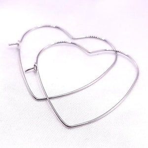 Thin Delicate Heart Hoop Earrings, Hypoallergenic Platinum Plated Brass Hoops, 1.5" Heart Shaped, HEART HOOPS