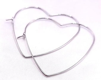 Thin Platinum Plated Brass Heart Hoop Earrings, Hypoallergenic