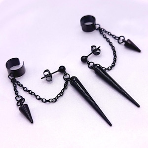 Goth Punk DPR Ian Inspired Spike Earring with Cuff, Hypoallergenic