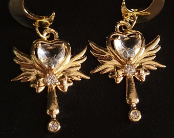 Gold Magical Girl Earring, 18k Gold Plated Brass Crescent Moon Post