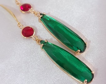 Cosplay Statement Jewelry, Glass Gemstone Dangle Earrings, Hypoallergenic, Clip On Option Available