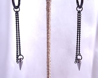 BTS 着用★関税込★BLACK PURPLE★PONDELL CUBIC CHAIN EARRIN.G BTS Jungkook Black Spike and Chain Hoop Earring, Clip on