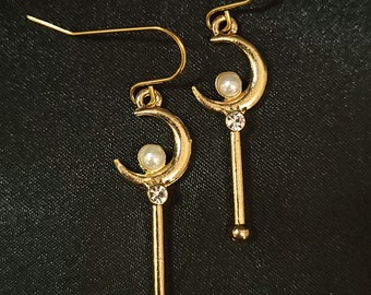 Boucles d'oreilles Magical Girl Moon Wand, MOONWAND, Hypoallergénique, Option Clip disponible