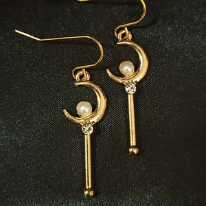 Magical Girl Moon Wand Earrings, MOONWAND, Hypoallergenic, Clip-on Option Available