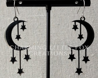 Silver Crescent Moon and Star Earring Set, Hypoallergenic Hooks, Clip On Option Available, STARSTREAM