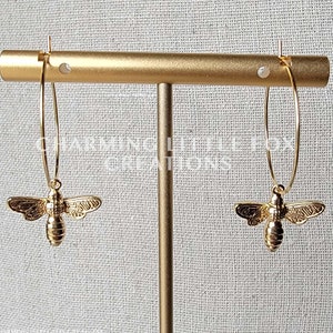 Honey Bee Honeycomb Golden Stainless Steel Hypoallergenic Hoop Earrings, Non-Pierced Option Available, GBEEHOOP