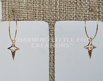 Boucles d'oreilles créoles étoiles en zircone cubique, PAIMONHOOP, bijoux lune et étoiles