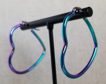 Rainbow Heart Hoop Earrings: Kpop Style, Stainless Steel