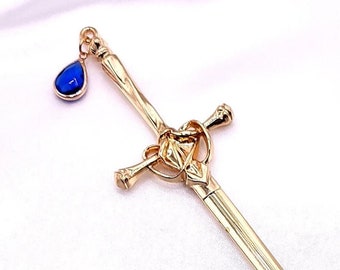 Gold Sword Hair Stick with Jewel, Long Hair Accessory