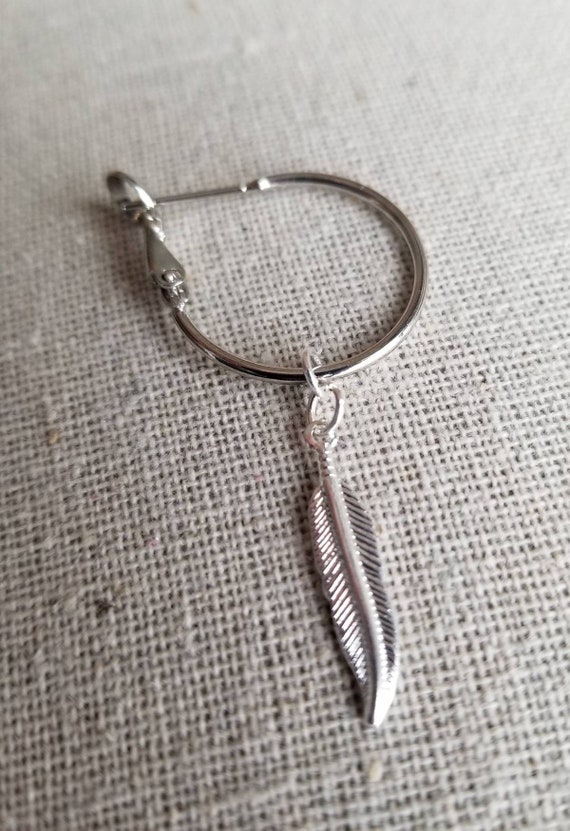 BTS Jimin Inspired Silver Feather Hoop Earring From Japanese