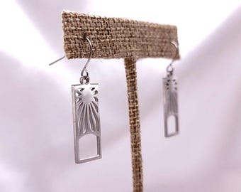 Silver or Gold Plated Stainless Steel Hanafuda Style Earrings, Hypoallergenic Hooks, Clip On Option Available