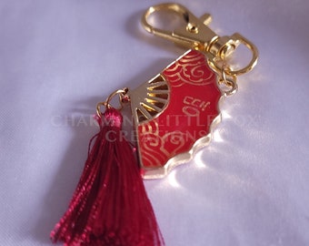 Gold and Red Ddaeng Fan Keychain, KPOP Rapline Keychain