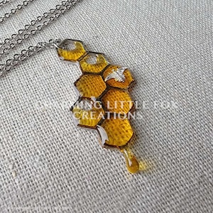 Silber tropfende Honig Halskette, HSN2, Honeycomb Bee Hypoallergen Edelstahl