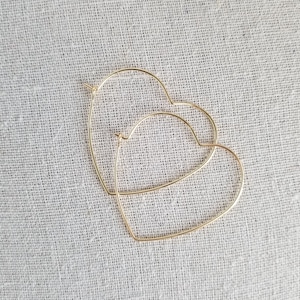 Thin Delicate Gold Heart Hoop Earrings, Hypoallergenic 18k Plated Statement Hoops, 1.5 Heart Shaped, HEART HOOPS G1 image 4