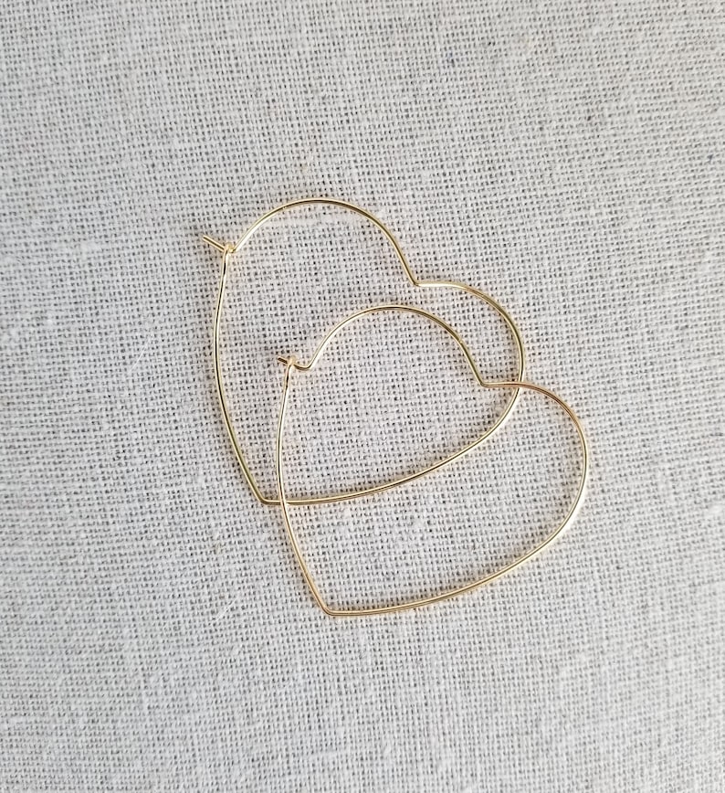 Thin Delicate Gold Heart Hoop Earrings, Hypoallergenic 18k Plated Statement Hoops, 1.5 Heart Shaped, HEART HOOPS G1 image 4