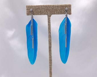 Ateez Halazia Inspired Blue Feather Earring, Hypoallergenic, Clip On Option Available