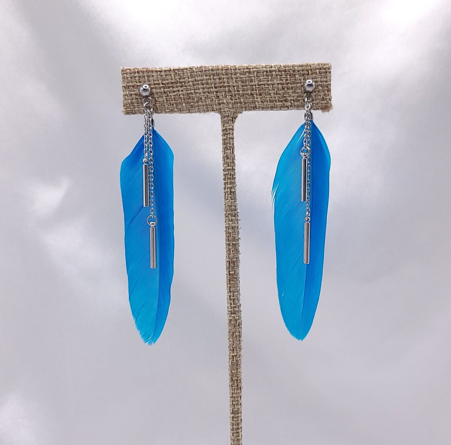 Ateez Halazia Inspired Blue Feather Earring, Hypoallergenic, Clip On Option Available
