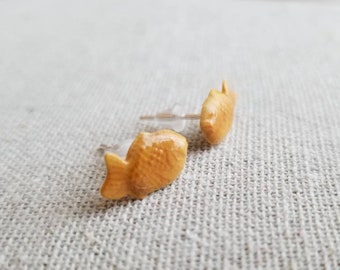 Realistic Taiyaki Post Earrings, Miniature Food Jewelry, Hypoallergenic Stud