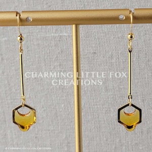 Gold Dripping Honeycomb Earrings, HGE2, Bee Honey Stainless Steel Hypoallergenic Earrings, Non-Pierced Option Available