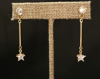 Gold Cubic Zirconia Star Post Earrings, FALLING STAR