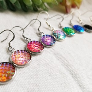 You Choose Mermaid and Dragon Scale Fantasy Earrings, Hypoallergenic Stainless Steel Dangle, Non Pierced Option Available, SCALE EAR