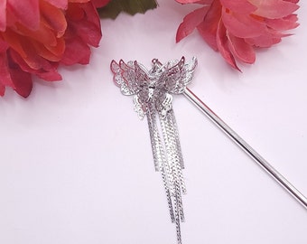 Heaven Official&#39;s Blessing Hair Stick, Silver Butterfly, Hair Accessories