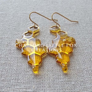 Gold Dripping Honeycomb Earrings, HGE4, Hypoallergenic Statement Earrings, Non-Pierced Option Available