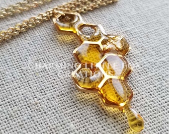Gold Dripping Honeycomb Necklace, HGN2, Hypoallergenic Stainless Steel Statement Necklace