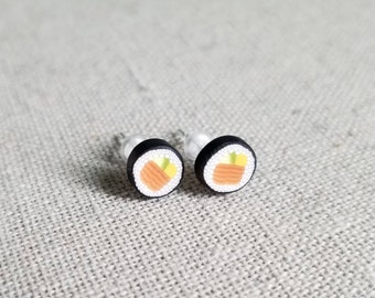 Salmon Maki Roll Sushi Post Earrings, Miniature Food Jewelry, SUSHI E1