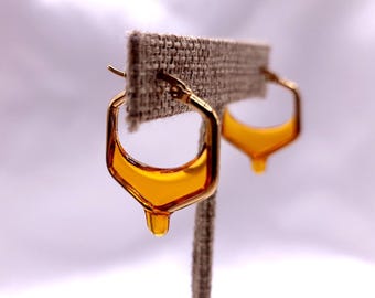 Dripping Honey Gold Hoop Earrings, HONEYHOOPSM, Small Hexagon Hoops