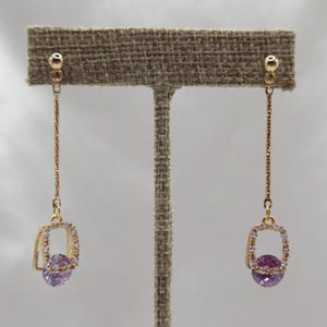 K-Drama Inspired Glamourous Statement Purple Jewelry Box Earrings, Hypoallergenic Post Dangle Earring, Clip On Option Available, JEWEL E1