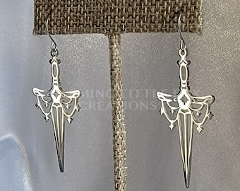 Silver Sword Earrings, DAGGER, Hypoallergenic Hook, Clip On Option Available