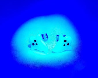 Glow in the Dark Ghost Stud Earrings, GHOST E2, Hypoallergenic Posts