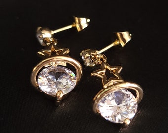 Gold Orbit Earrings, Night Sky Jewelry, G ORBIT, Hypoallergenic Post Earring, Clip On Option Available