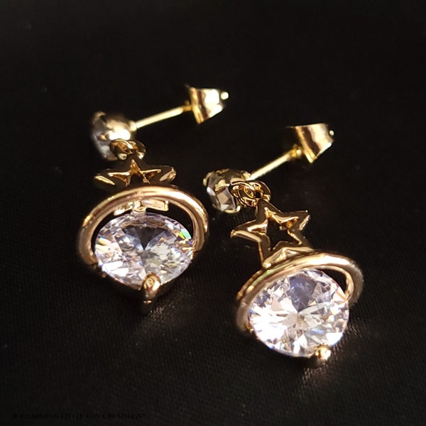 Gold Orbit Earrings, Night Sky Jewelry, G ORBIT, Hypoallergenic Post Earring, Clip On Option Available