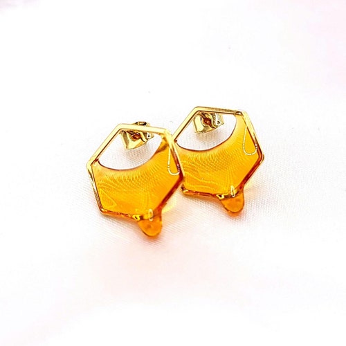Gold Dripping Honeycomb Post Earrings, HGE1, Hypoallergenic Earrings, Clip On Option Available