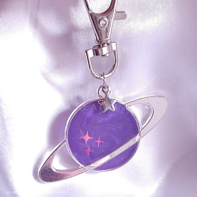 Purple and Silver Planet Keychain - Etsy