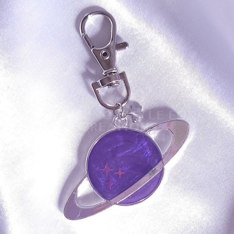 Purple and Silver Planet Keychain - Etsy